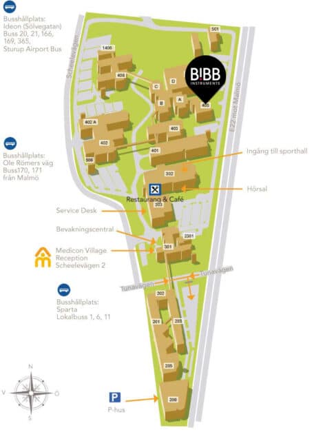 Karta över Medicon Village i Lund. Klicka för att förstora!